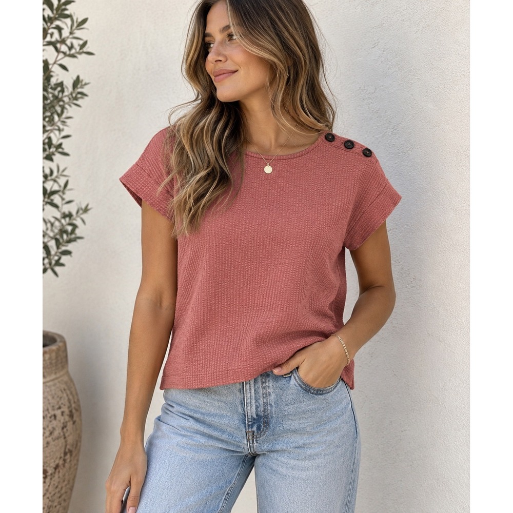 Madewell Seersucker Button Shoulder Top Antique Coral Pink Casual Size Small